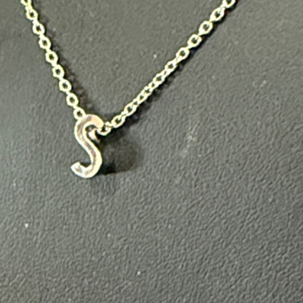 S Initial Necklace Silver tone dainty chain - Picture 2 of 5